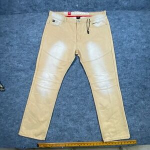 Switch Premium Denim Mens 42x32 Moto Biker Jeans Tan Sand Ribbed Straight Leg